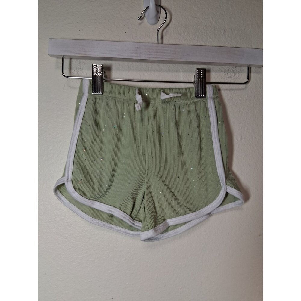 Young Hearts Running Shorts Casual Gym Play Sparkle Summer Pool Green Girls Sz 4